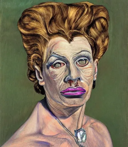 Prompt: a high quality, high detail, portrait of a drag queen by lucian freud