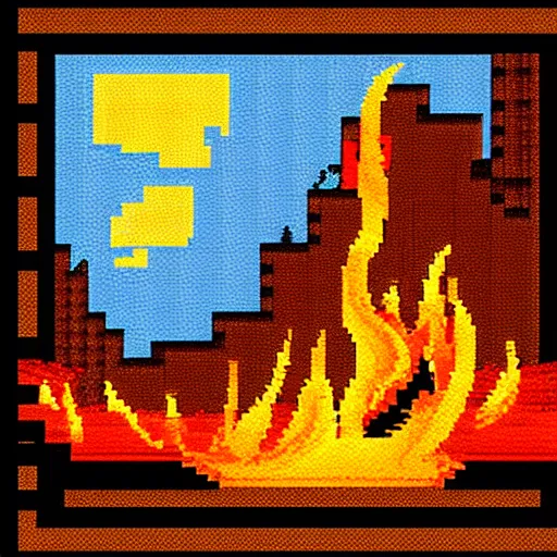 Image similar to burning pirate ship pixel art