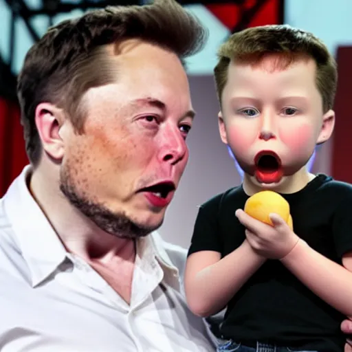 Image similar to elon musk eating a miniature version of himself