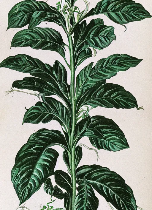 Prompt: vintage botanical illustration of Audrey Plant from Little Shop of Horrors (1986), detailed