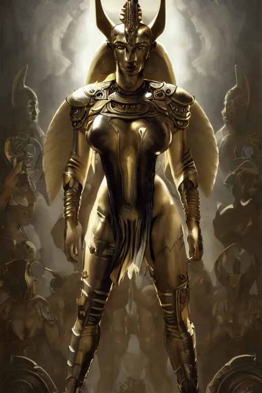 Image similar to Mystical Atlantean Cyborg, Regal, Realistic, Refined, full portrait of a beautiful female Anubis Valkyrie Warrior, Detailed Digital Art, Oil Painting, William-Adolphe Bouguereau, Steampunk, Walt Disney (1937), dynamic lighting, very beautiful, character illustration by Art Frahm, François Boucher, Highly Detailed, Cinematic Lighting, Unreal Engine, 8k, HD