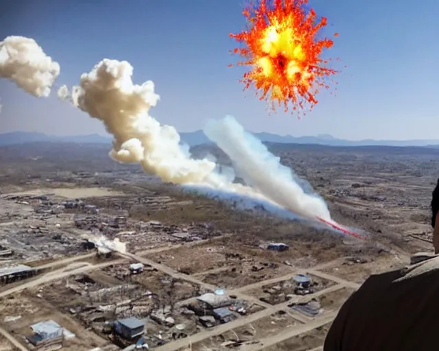 Image similar to birds eye view of el chapo exploding out of prison in deep meditation. clear sunny day. 4k. angelic.