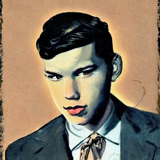 Image similar to “Austin Butler portrait, color vintage magazine illustration 1950”