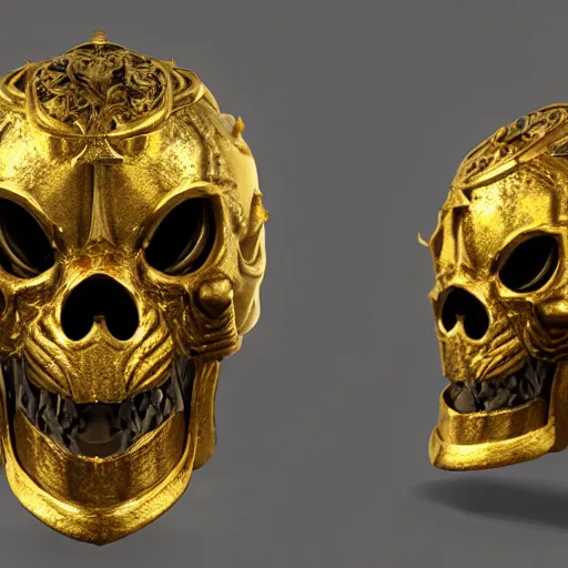 Image similar to 3d sculpt of a baroque gold skull knight helmet, dark fantasy, hyper realistic, unreal, craig mullins, alex boyd, lord of the rings, game of thrones, dark souls, artstation, warhammer, unreal