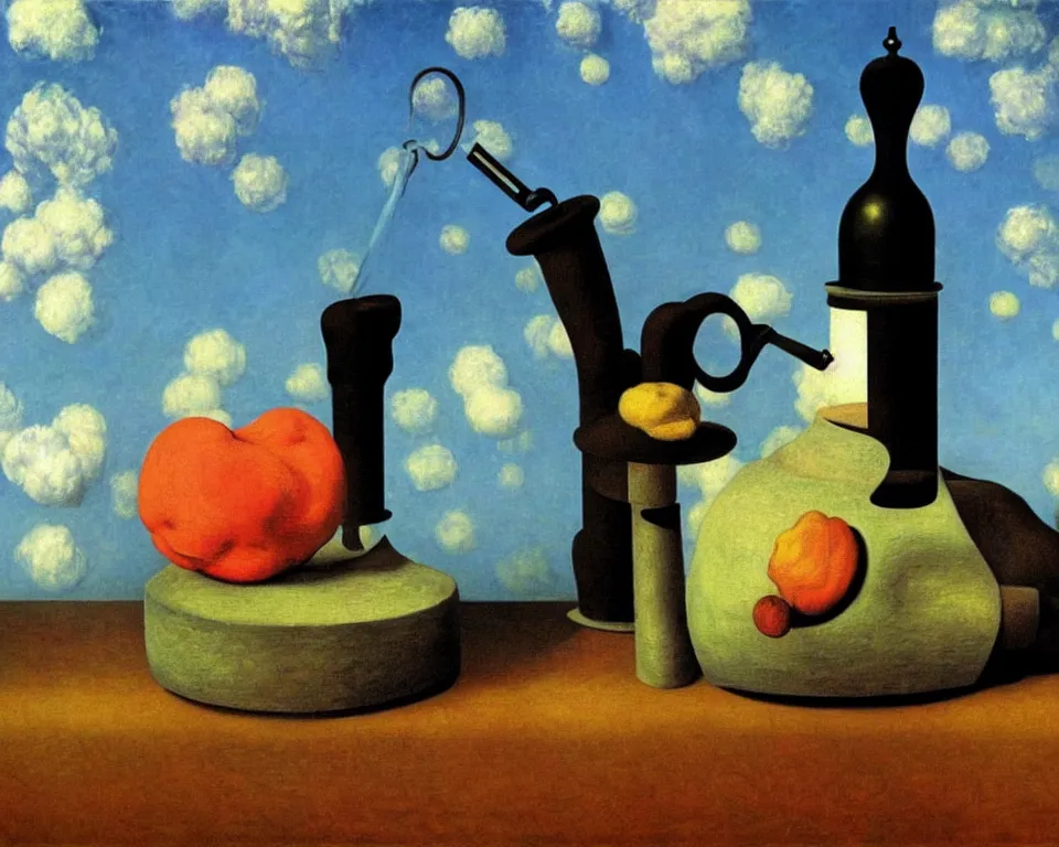 Prompt: achingly beautiful painting of a gravity bong for smoking weed by rene magritte, monet, and turner. whimsical.