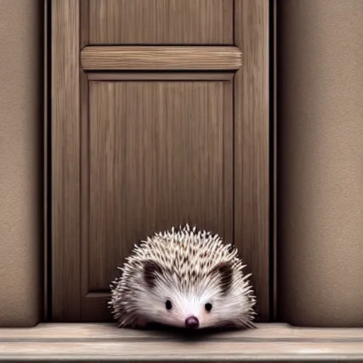 Image similar to cute adorable hedgehog opening the door, waving, smiling, cute, hedgehog, by cyril rolando