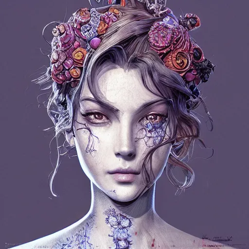 Image similar to the portrait of a blueberry that resembles an absurdly beautiful, graceful, elegant, sophisticated woman, an ultrafine hyperdetailed illustration by kim jung gi, irakli nadar, intricate linework, bright colors, octopath traveler, final fantasy, unreal engine 5 highly rendered, global illumination, radiant light, detailed and intricate environment