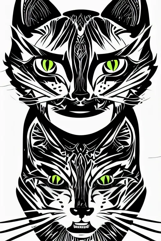 Image similar to demon cat, art by brian miller, sticker, colorful, illustration, highly detailed, simple, smooth and clean vector curves, no jagged lines, vector art, smooth