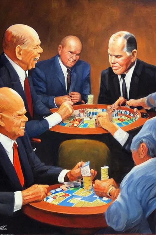 Prompt: don rickles playing poker with johnny carson in an old bar, oil painting by wilson mclean, sharp focus, masterpiece, highly detailed