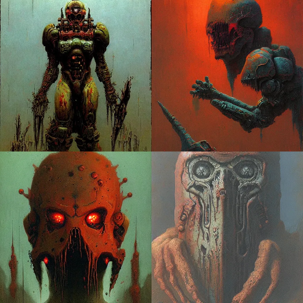 Prompt: doom slayer painted by beksinski