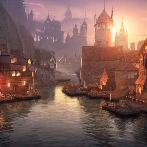 Prompt: floating town, medieval fantasy, 8k