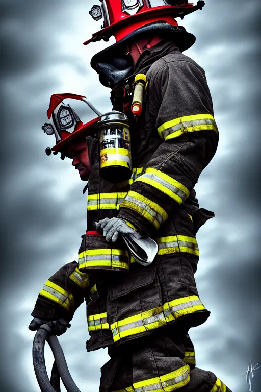 Image similar to firefighter, man, highly detailed, 4 k, hdr, smooth, sharp focus, high resolution, artgerm, photorealistic