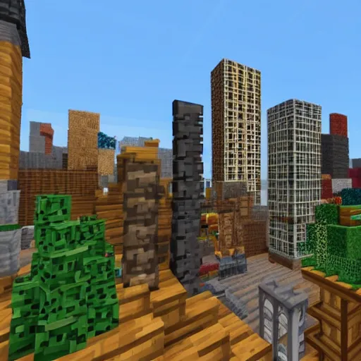 Image similar to mincraft in real life, new york city