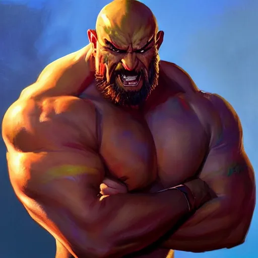 Image similar to greg manchess portrait painting of drax the destroyer as overwatch character, medium shot, asymmetrical, profile picture, organic painting, sunny day, matte painting, bold shapes, hard edges, street art, trending on artstation, by huang guangjian and gil elvgren and sachin teng