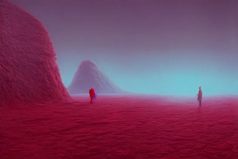 Prompt: surreal frozen landscape, painting by beeple and zdzisław beksinski, red color scheme, a matte painting by li shida, cgsociety, context art, redshift, matte painting, reimagined by industrial light and magic