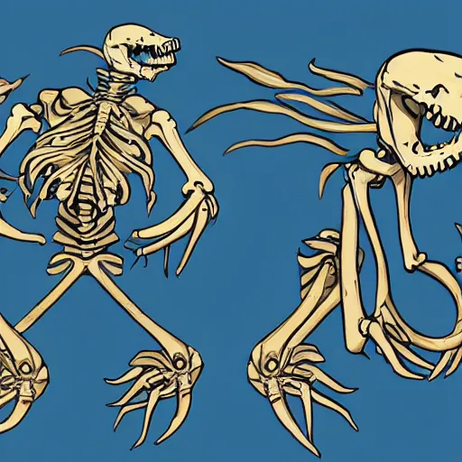 Prompt: sea monster skeleton, stylized, cel shaded, engraved, game assets, in the style of maple story