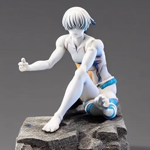 Image similar to intricate marble statue of rei ayanami kneeling relaxed, highly detailed