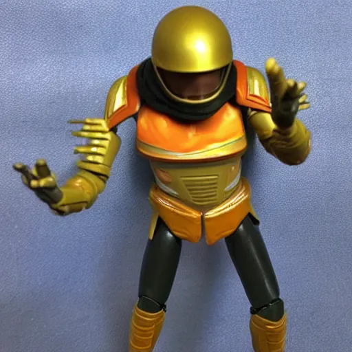 Image similar to 1980s Kenner Style Action Figure, 5 points of articulation, sci-fi, sleek helmet, full body, 4K, highly detailed