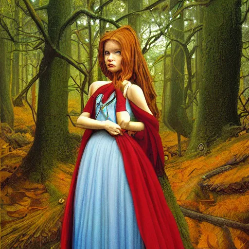 Image similar to detailed painting of a princess in the woods by Michael Whelan,