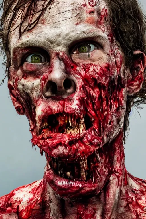 Image similar to up close photograph of a real - life zombie from the tv show the walking dead skin and jaw, studio camera shot on a red 5, award winning vfx and cinematography