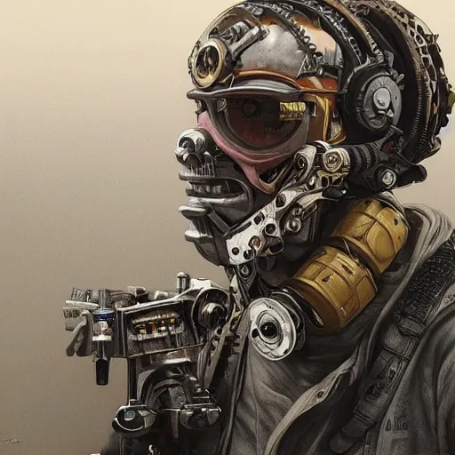 Image similar to highly detailed concept art portrait of a diesel punk, by cam sykes. an intricate, elegant, highly detailed digital painting, concept art, smooth, sharp focus, illustration, in the style of syd mead.