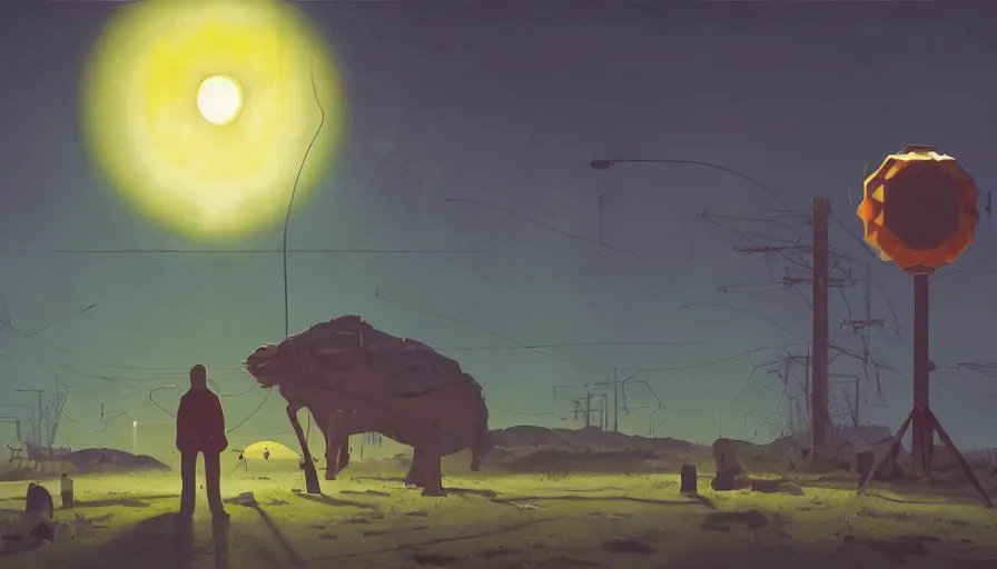 Image similar to hexagon in front of the sun, simon stalenhag