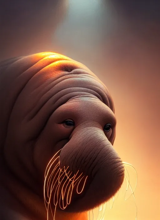 Image similar to portrait of a female walrus called freya, intricate, elegant, glowing lights, highly detailed, digital painting, artstation, concept art, smooth, sharp focus, illustration, art by wlop, mars ravelo and greg rutkowski