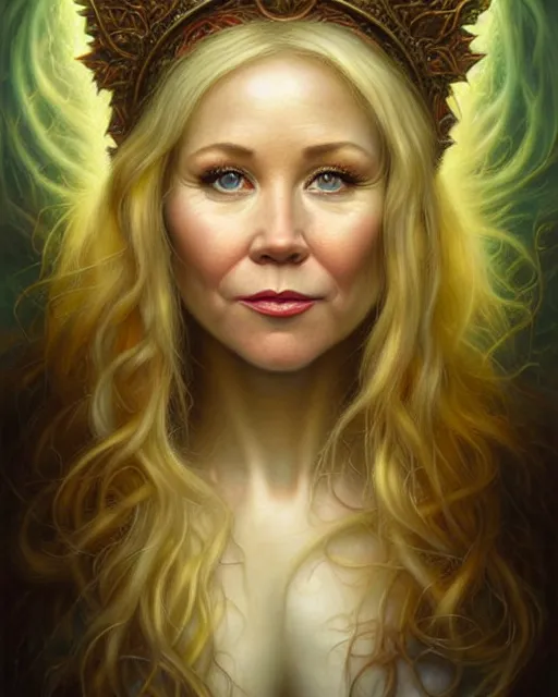 Image similar to detailed portrait of christina applegate apple!! gate!! by tomasz alen kopera and peter mohrbacher and johanna martine! and margaret keane! coherent luminescent