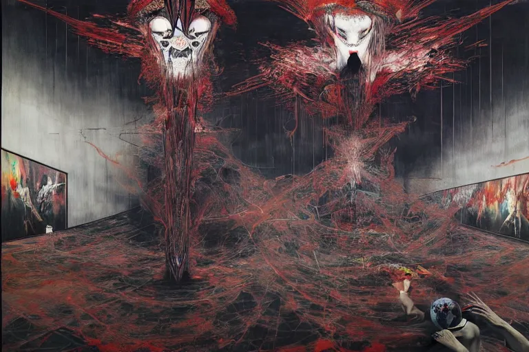 Image similar to The physical impossibility of death, in a brutalist architecture space ship, gothic, rich deep colours, creepy, diabolical, dark, mystical, intrincate, maximalism, painted by Francis bacon, Adrian ghenie, James jean and Petra cortright part by Gerhard Richter, part by Takato Yamamoto. 8k masterpiece