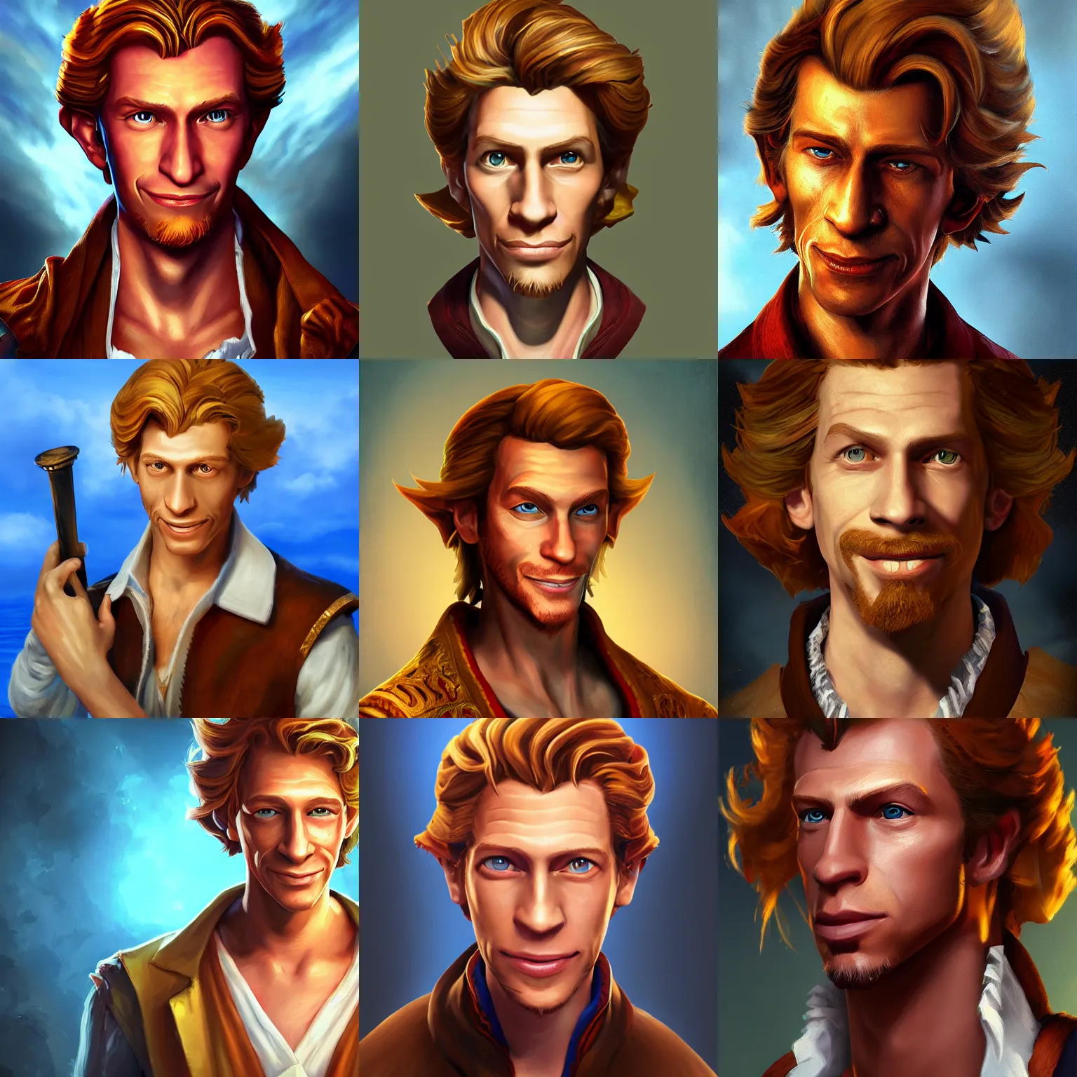 Prompt: a portrait of guybrush threepwood, very detailed, painterly, artstation, high quality, dramatic lighting