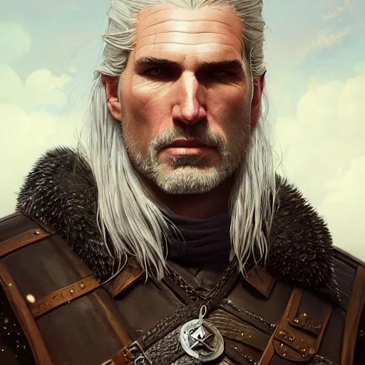 Prompt: highly detailed portrait of geralt of rivia, stephen bliss, unreal engine, fantasy art by greg rutkowski, loish, rhads, ferdinand knab, makoto shinkai and lois van baarle, ilya kuvshinov, rossdraws, tom bagshaw, global illumination, radiant light, detailed and intricate environment