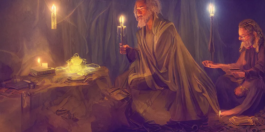 Image similar to wizard performing a tarot reading, cards, fantasy, digital art, soft lighting, 8 k