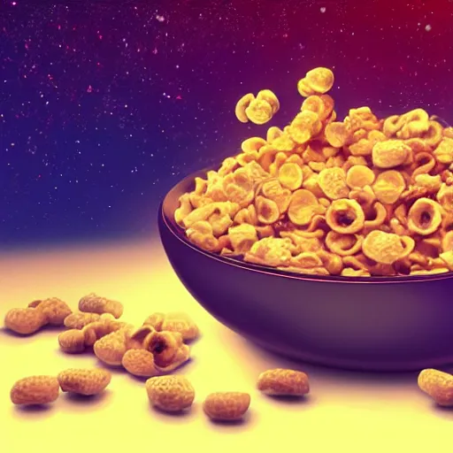 Image similar to A Bowl of cereal with a galaxy inside the bowl, digital art, trending on ArtStation, CGSociety