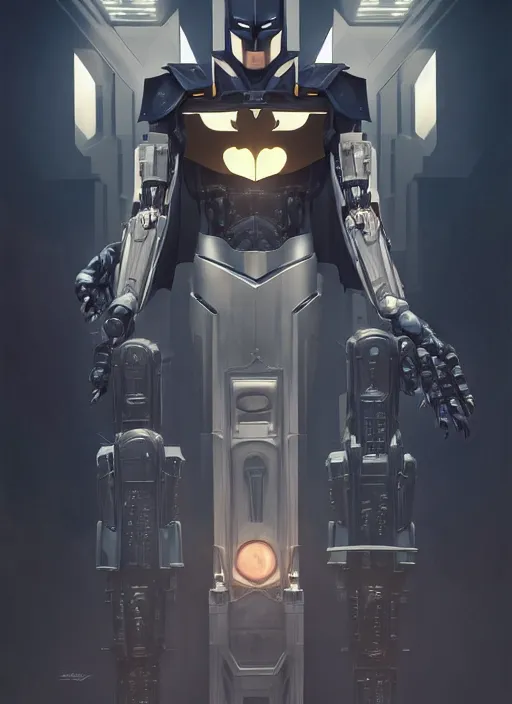 Image similar to symmetry!! portrait of a transformers robot acting as batman, intricate, elegant, highly detailed, digital painting, artstation, concept art, smooth, sharp focus, illustration, art by artgerm and greg rutkowski and alphonse mucha, 8 k