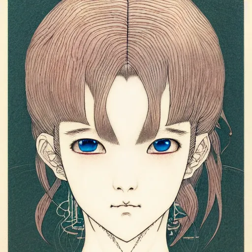 Image similar to prompt: Fragile looking character soft light portrait face drawn by Takato Yamamoto and Katsuhiro Otomo, tattooed face, inspired by Sailor Moon anime, alchemical objects on the side, soft light, intricate detail, intricate gouache painting detail, sharp high detail, manga and anime 2010