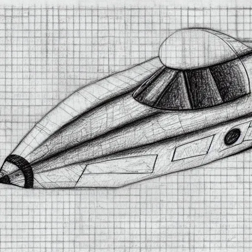 Prompt: pencil drawing of a spaceship on graphed paper, trending on deviantart, high resolution