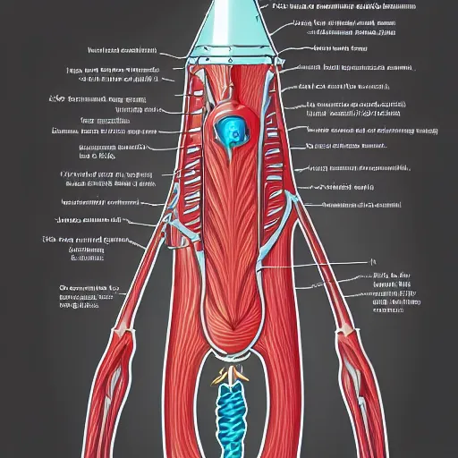 Image similar to anatomical illustation of a rocket ship with veins