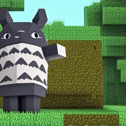 Prompt: totoro as a character in minecraft