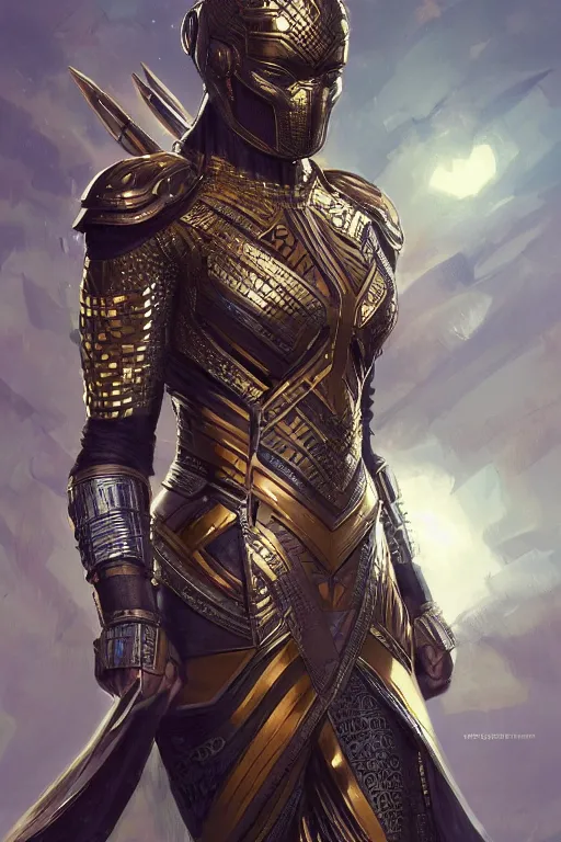 Image similar to ultra realistic illustration, wakandan warrior in clockpunk style armor from 1 9 3 2, sci - fi, fantasy, intricate, elegant, highly detailed, digital painting, artstation, concept art, smooth, sharp focus, illustration, art by artgerm and greg rutkowski and alphonse mucha