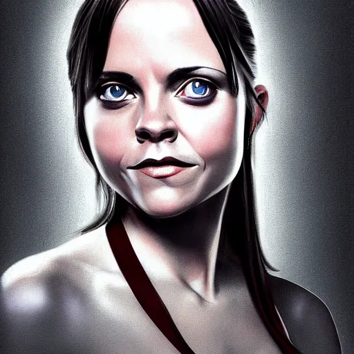 Image similar to fullbody potrait of christina ricci as professional bicyclist, hyper realistic, digital painting. art station. mood lighting, highly detailed, concept art, intricate, sharp focus, by shaun berke - h 1 2 0 0