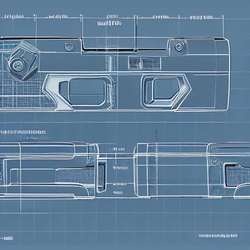 Image similar to legible technical blueprints for a functional handheld shrink - ray gun