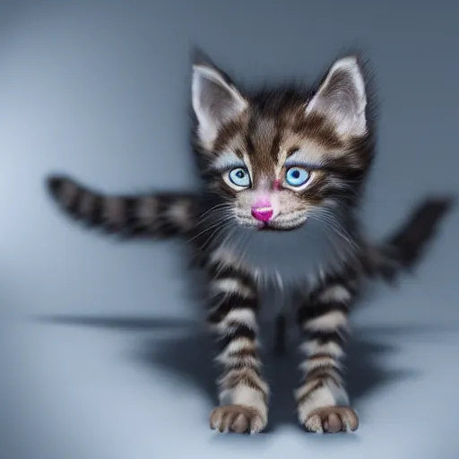 Prompt: full body pose, hyperrealistic photograph of a grotesque kitten, dim volumetric lighting, 8 k, octane beautifully detailed render, extremely hyper detailed, intricate, epic composition, cinematic lighting, masterpiece, trending on artstation, very very detailed, stunning, hdr, smooth, sharp focus, high resolution, award, winning photo, dslr, 5 0 mm