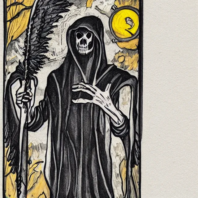 Prompt: grim reaper tarot card illustration