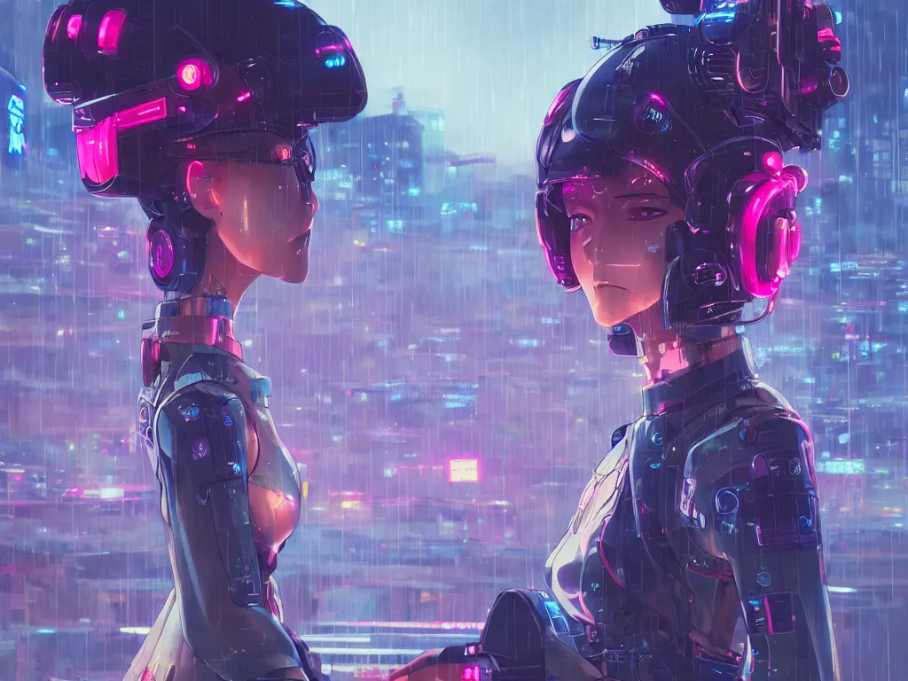 Image similar to portrait anime visual futuristic female cyber airforce, on cyberpunk neon light tokyo rainy rooftop, ssci - fi and fantasy, intricate and very beautiful, human structure, concept art, sharp focus, anime by rossdraws and liya nikorov and magali villeneuve and simon stalenhag and luxearte, frostine engine