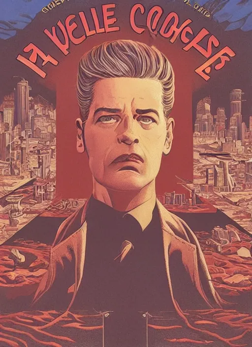 Image similar to dale cooper, kyle mclaughlin, looks into the the lake of souls, aerial top view, twin peaks poster art, from scene from twin peaks, by michael whelan, artgerm, retro, nostalgic, old fashioned, 1 9 8 0 s teen horror novel cover, book