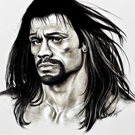 Image similar to the rock with mullet, photorealism