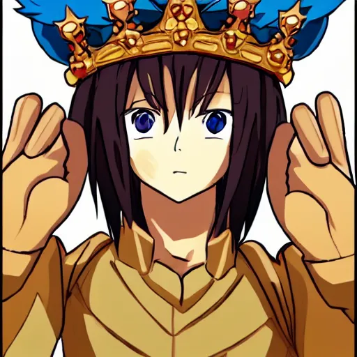 Image similar to man with a crown, smirk, anime