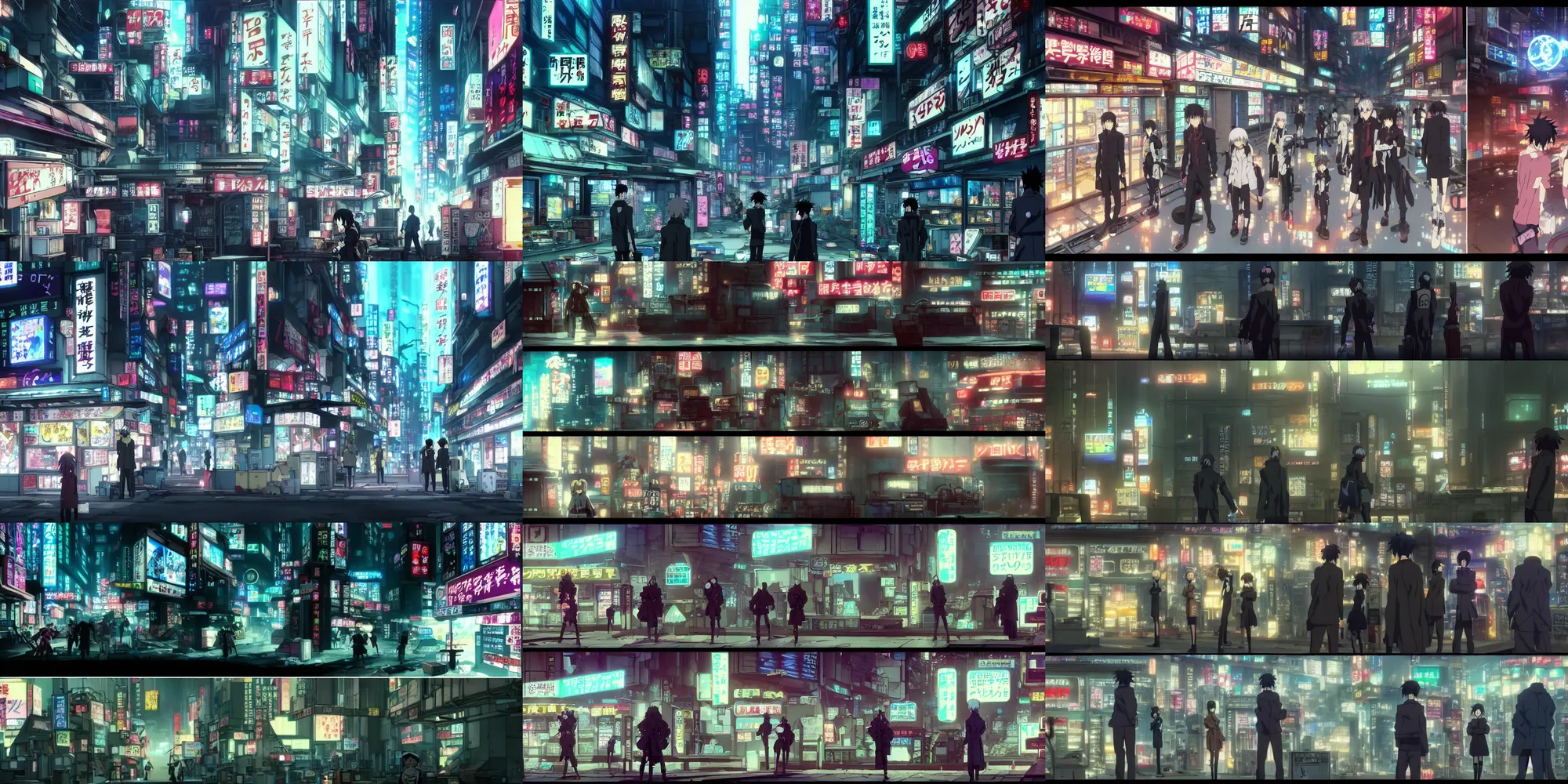 Prompt: a city shop in the cyberpunk anime film, Shichiro Kobayashi, screenshot in the anime series ergo proxy and Detroit metal city, hazy and dreary