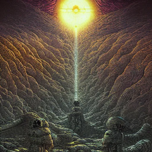 Prompt: seti dishes by dan mumford and beksinski, gustave dore, artstation