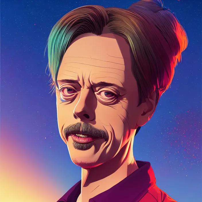 Prompt: portrait of steve buscemi, mount fuji background, rich vivid colors, ambient lighting, dynamic lighting, 4 k, hq, official media, anime key visual, makoto shinkai, ilya kuvshinov, lois van baarle, rossdraws, detailed, trending on artstation